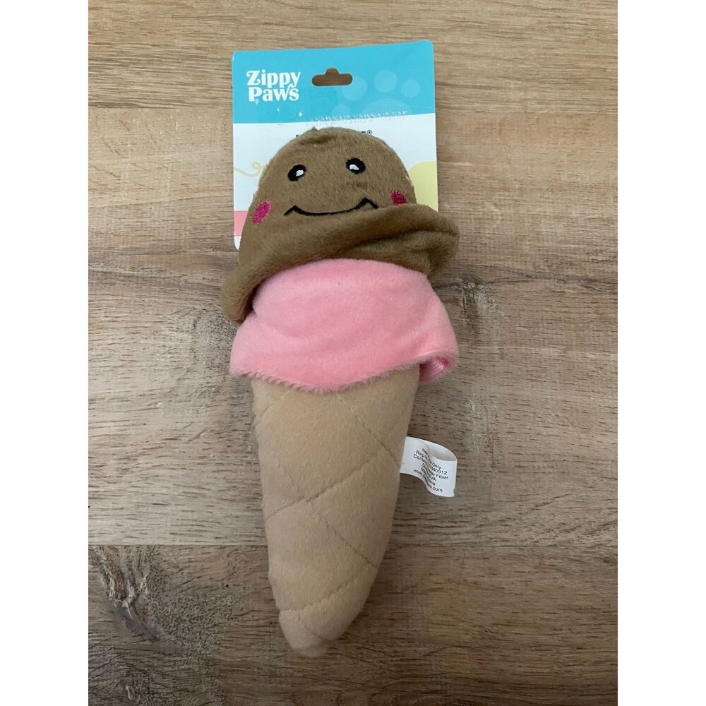 NWT Zippy Paws NomNomz Squeaky Plush Dog Toy Ice Cream Cone Stuffed & Soft